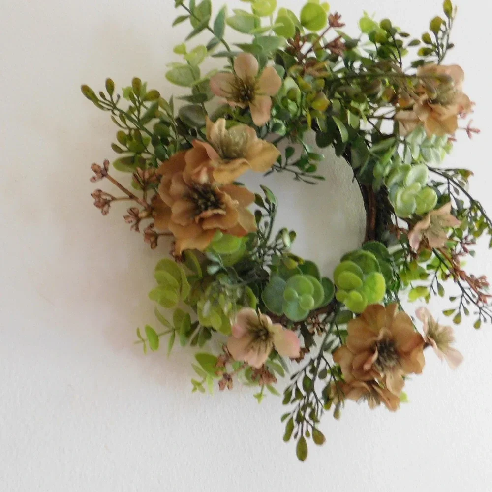 Fall Candle Ring Wreath, Mini Thanksgiving Cabinet Decor